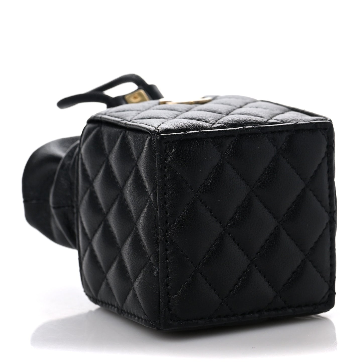 Calfskin Quilted Mini Drawstring Bucket Bag Black