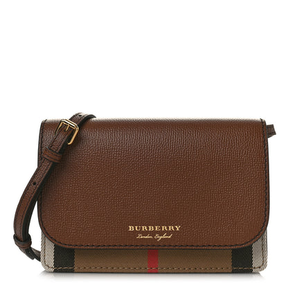 Burberry Grained Calfskin House Check Tartan Mix Hampshire Wallet On Chain Tan 1 of 8