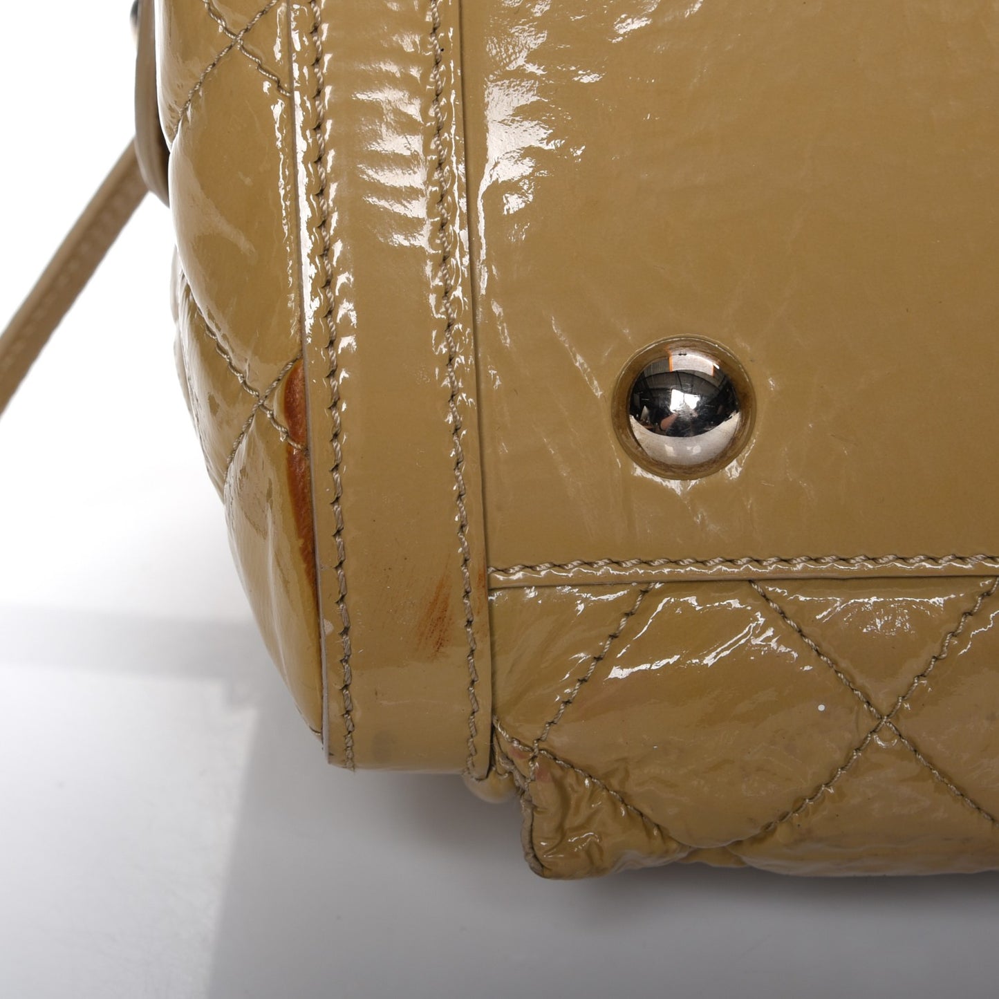 Patent Quilted Day Glo Flap Bag Beige