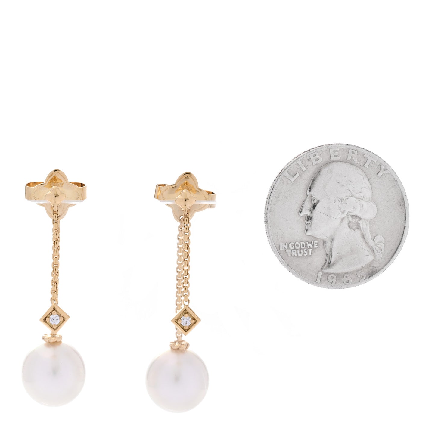 18K Yellow Gold Pearl Diamond Solari Drop Earrings
