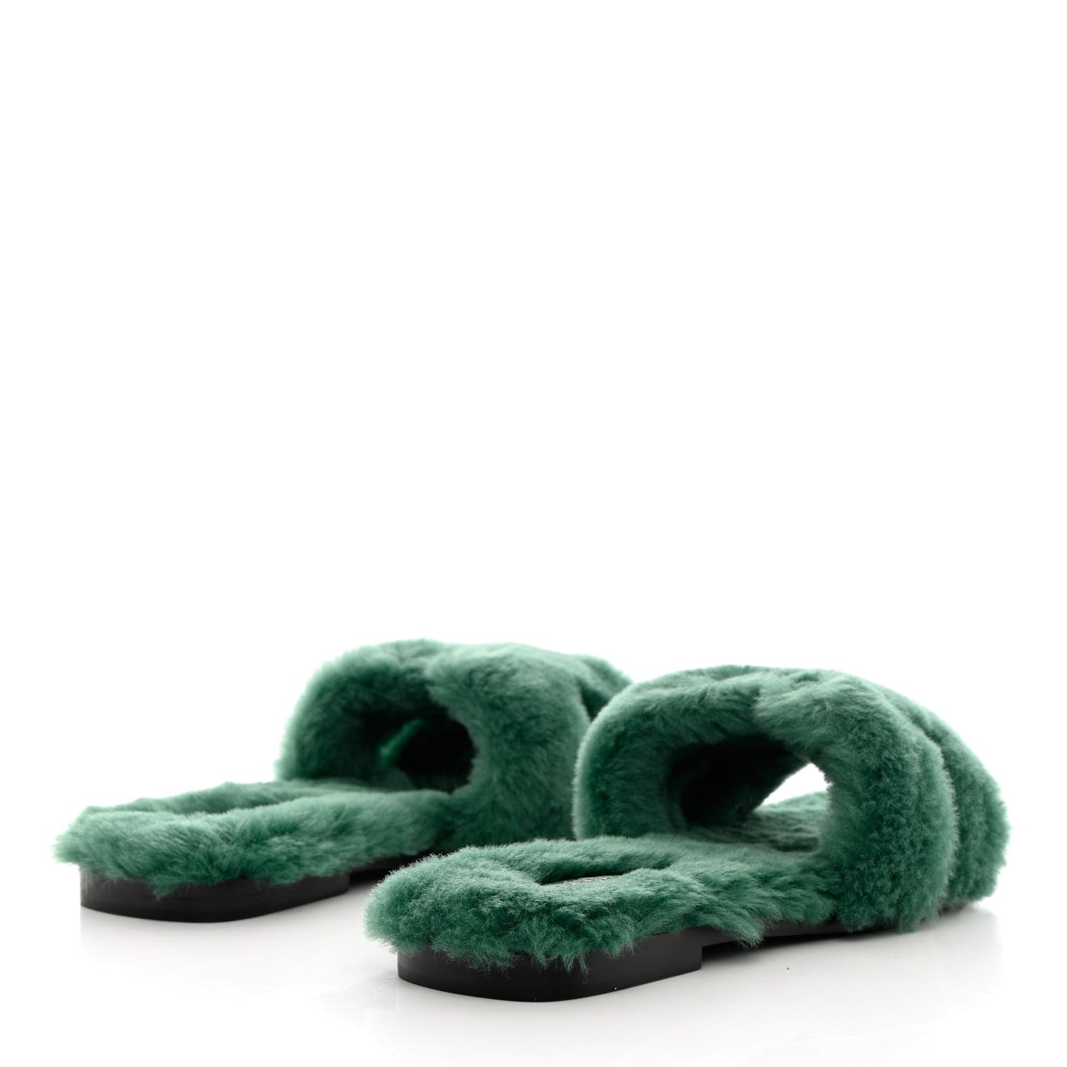 Hermes Woolskin Oran Sandals 38.5 Vert Anglais 4 of 8