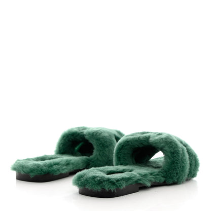 Hermes Woolskin Oran Sandals 38.5 Vert Anglais 4 of 8