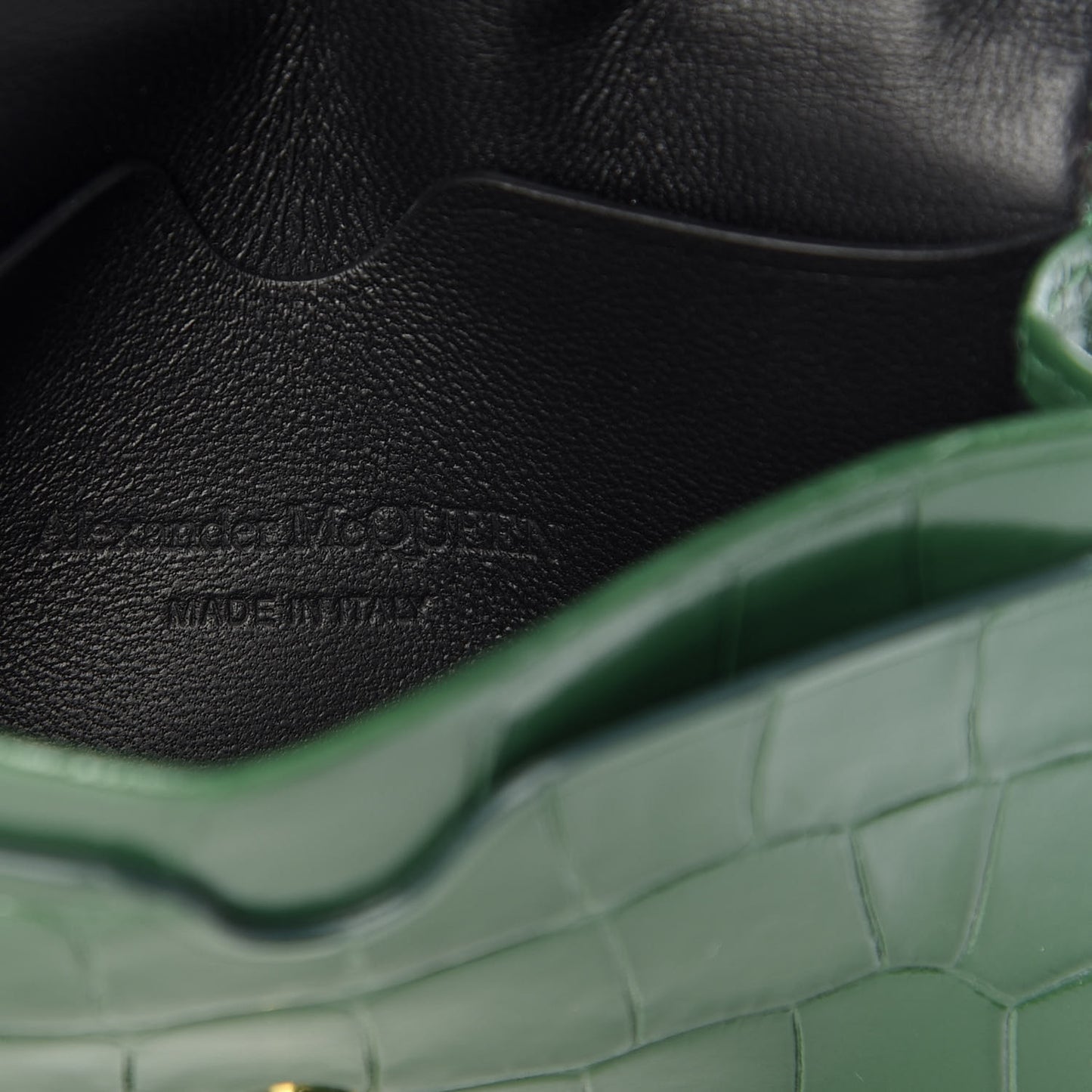 Calfskin Crocodile Embossed Skull Card Holder Emerald