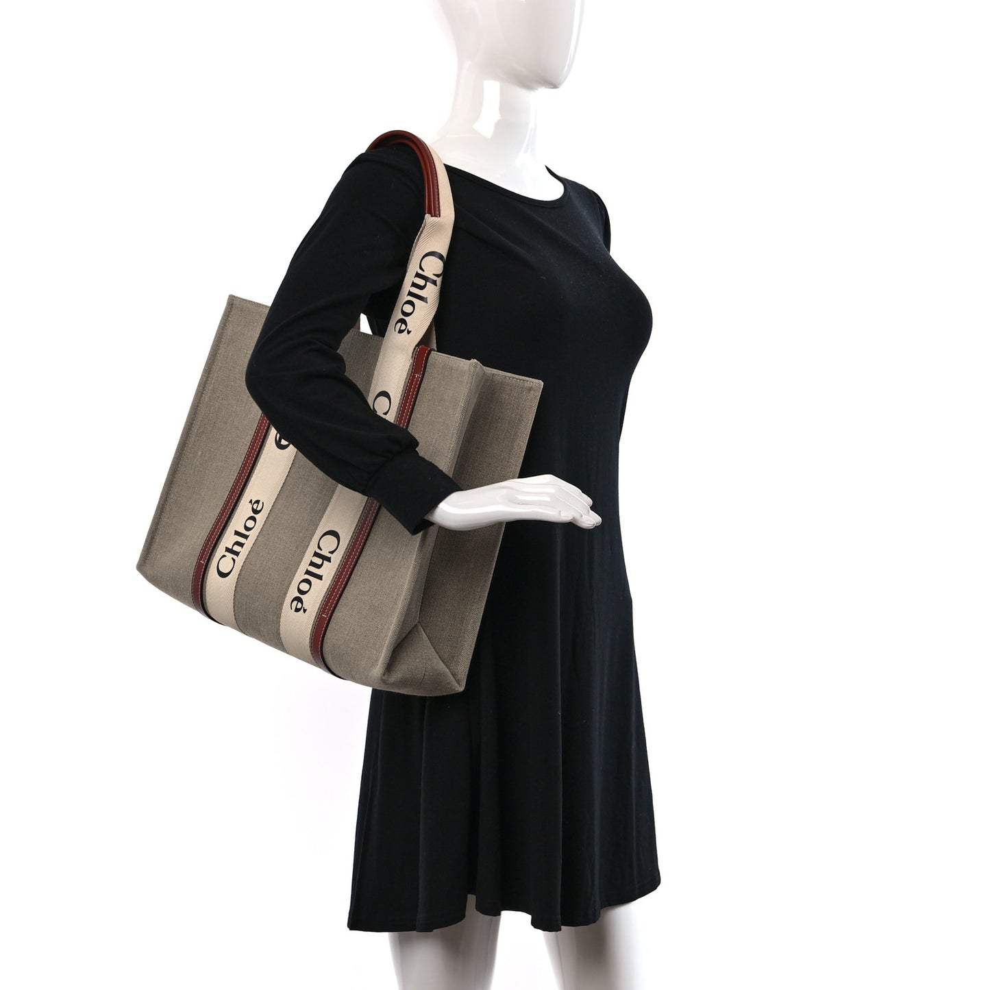 Linen Calfskin Large Woody Ribbon Tote White Brown