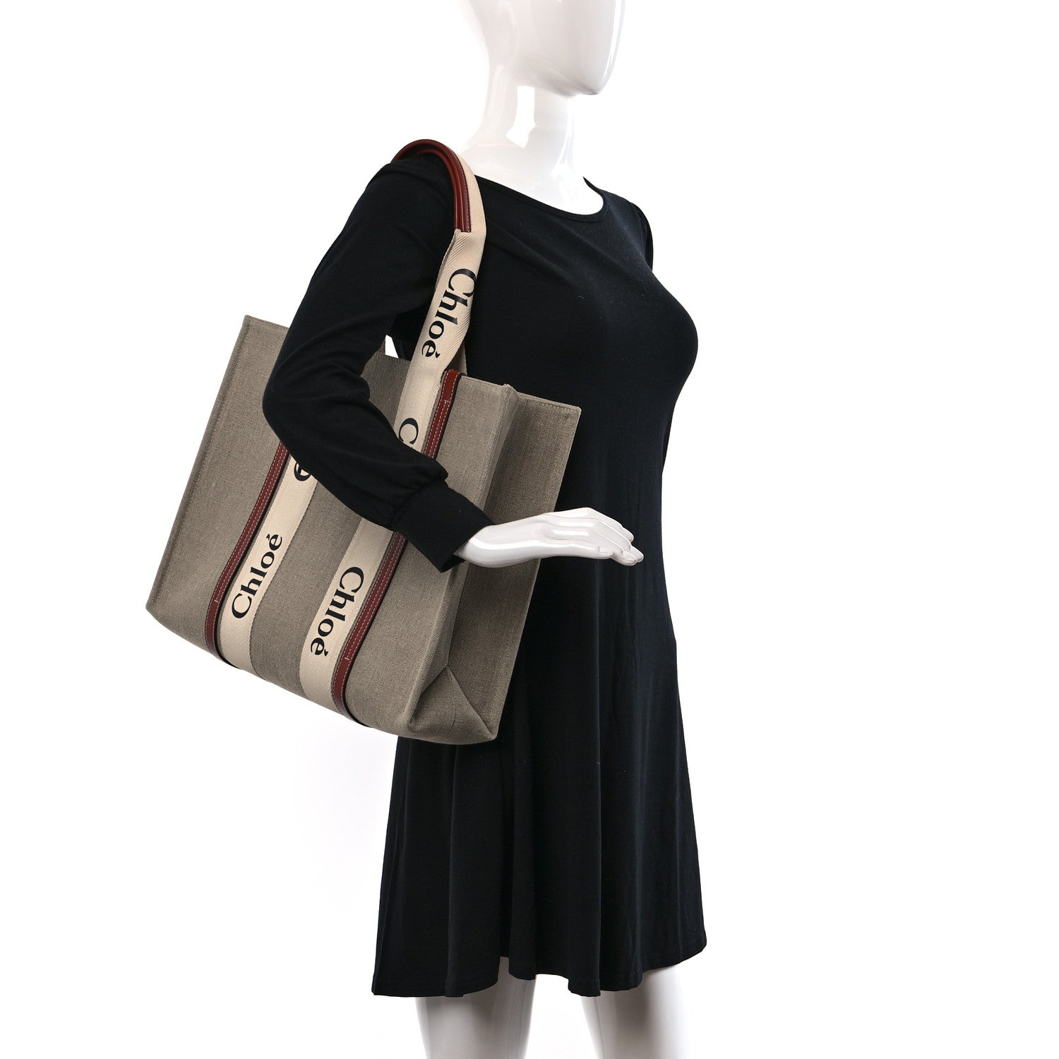 Chloe Linen Calfskin Large Woody Ribbon Tote White Brown 2 of 8