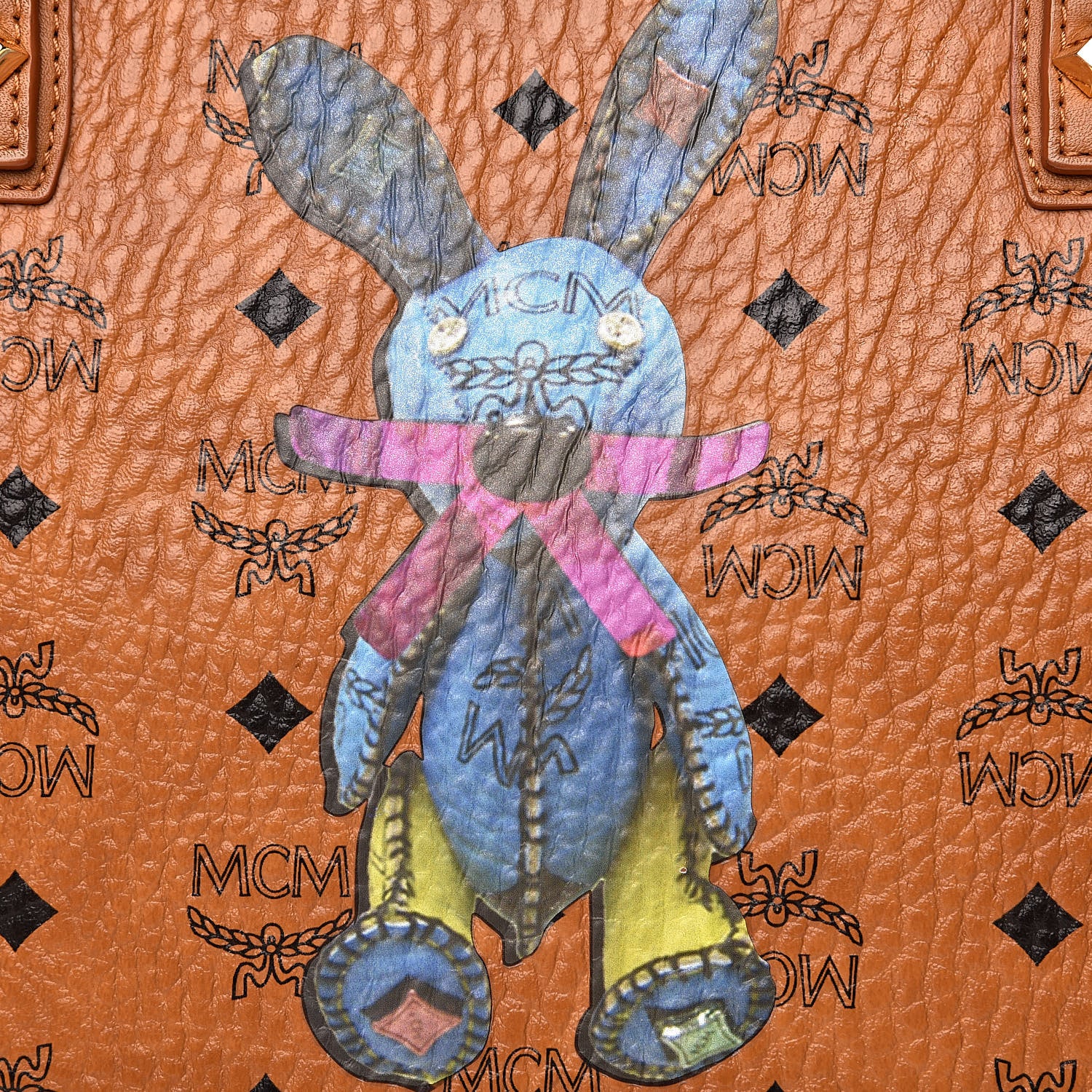 MCM Visetos Medium Rabbit Top Zip Shopper Tote Cognac 12 of 12