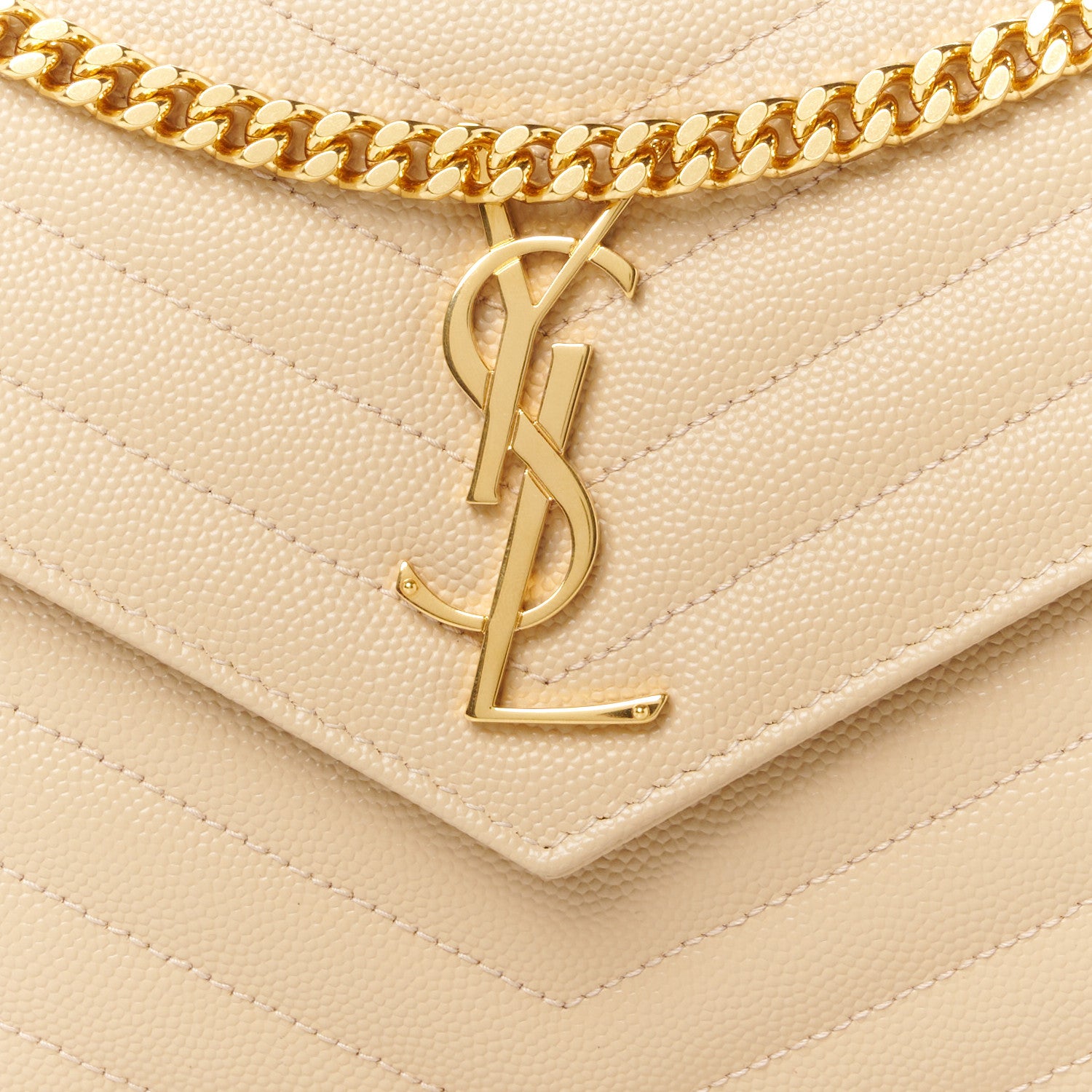 Saint Laurent Grain De Poudre Matelasse Chevron Monogram Chain Wallet Nude Powder 7 of 9