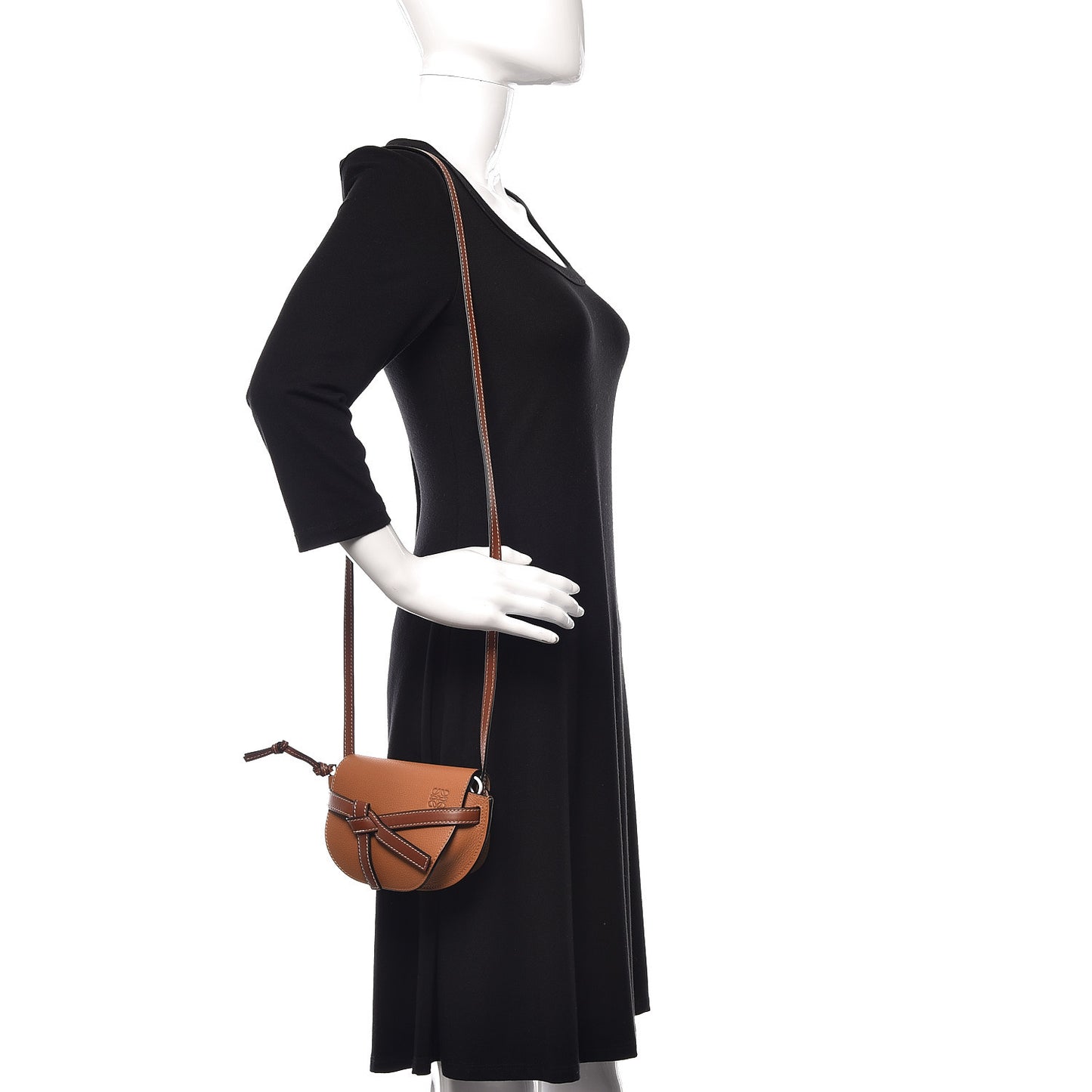 Grained Calfskin Mini Gate Crossbody Bag Caramel Pecan