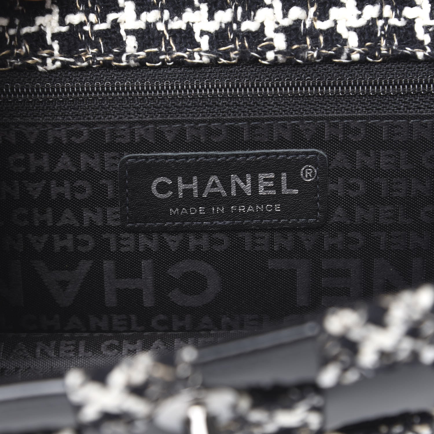 Chanel Tweed Patent Quilted Rectangular Flap Black White 5 of 11