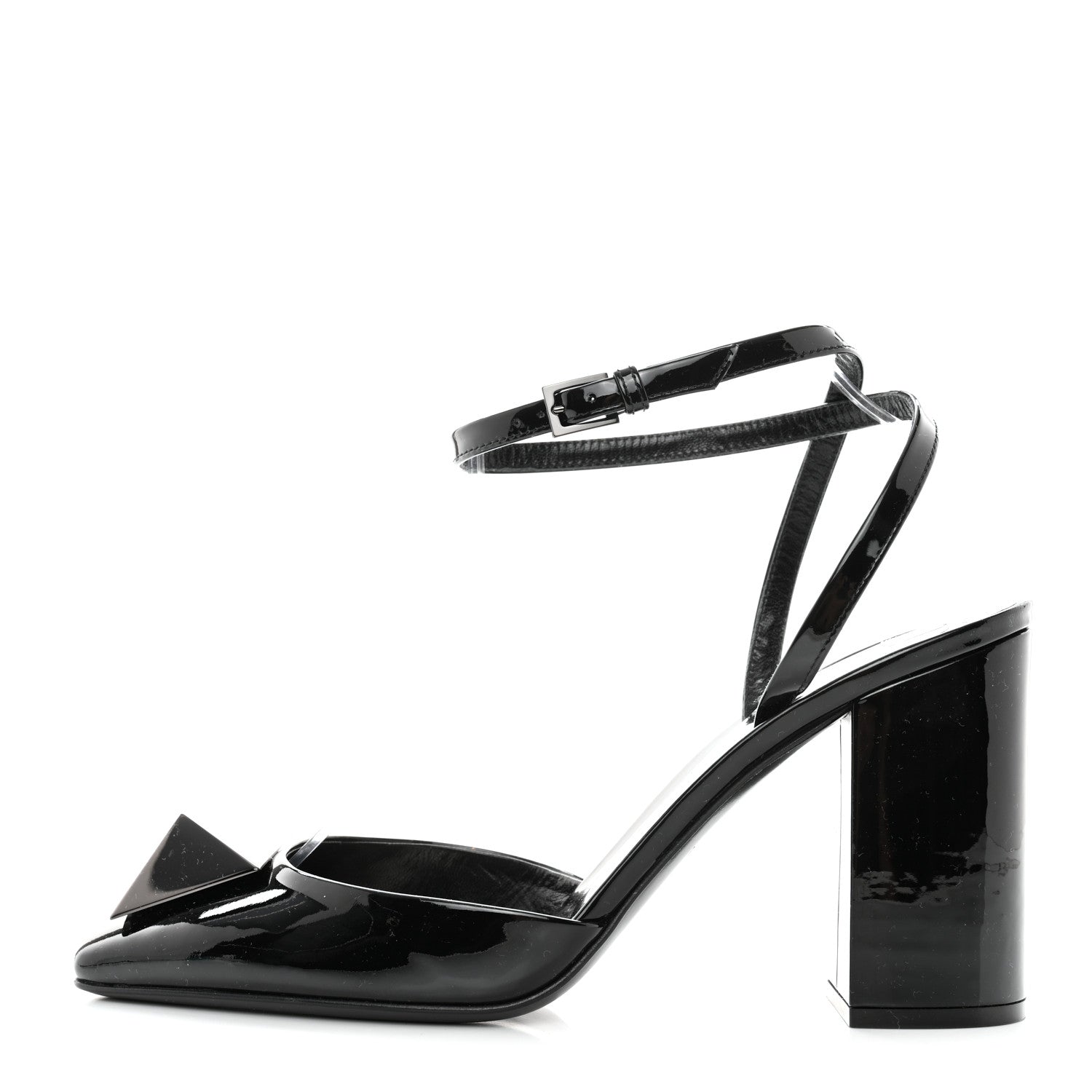 Valentino Garavani Patent Tonal One Stud Ankle Strap 90mm Block Heel Pumps 39 Black 1 of 11