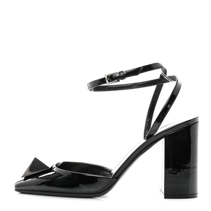 Valentino Garavani Patent Tonal One Stud Ankle Strap 90mm Block Heel Pumps 39 Black 1 of 11