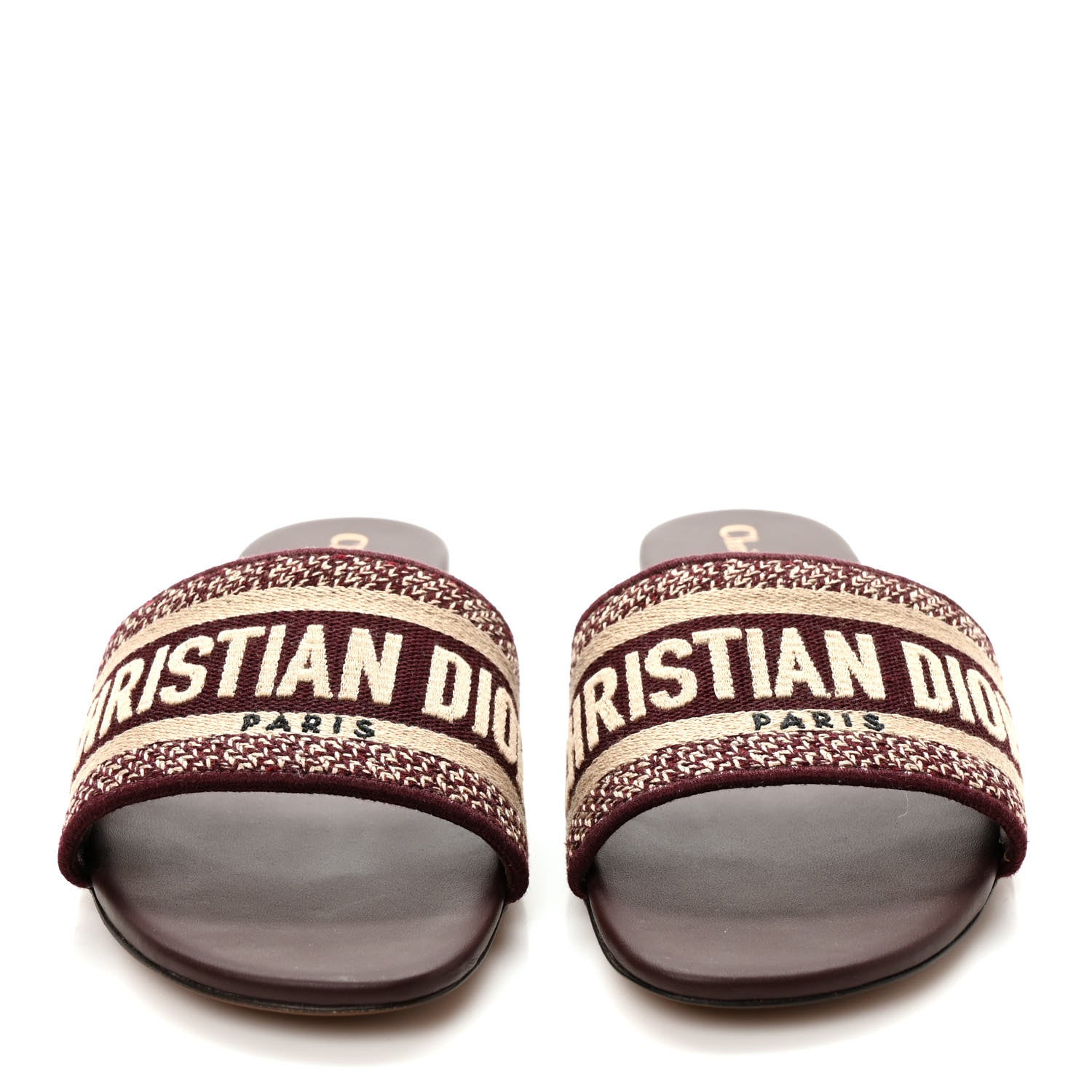 Christian Dior Canvas Embroidered Dway Mules Slide Sandals 37.5 Burgundy 2 of 8
