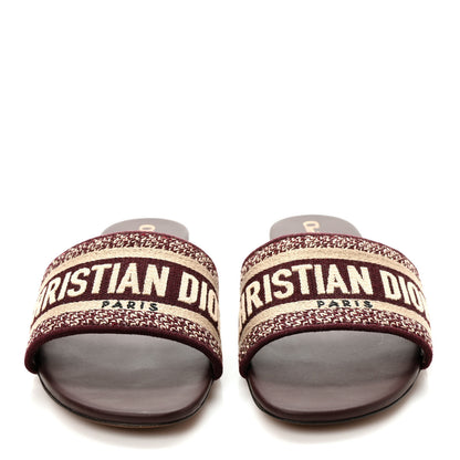 Christian Dior Canvas Embroidered Dway Mules Slide Sandals 37.5 Burgundy 2 of 8