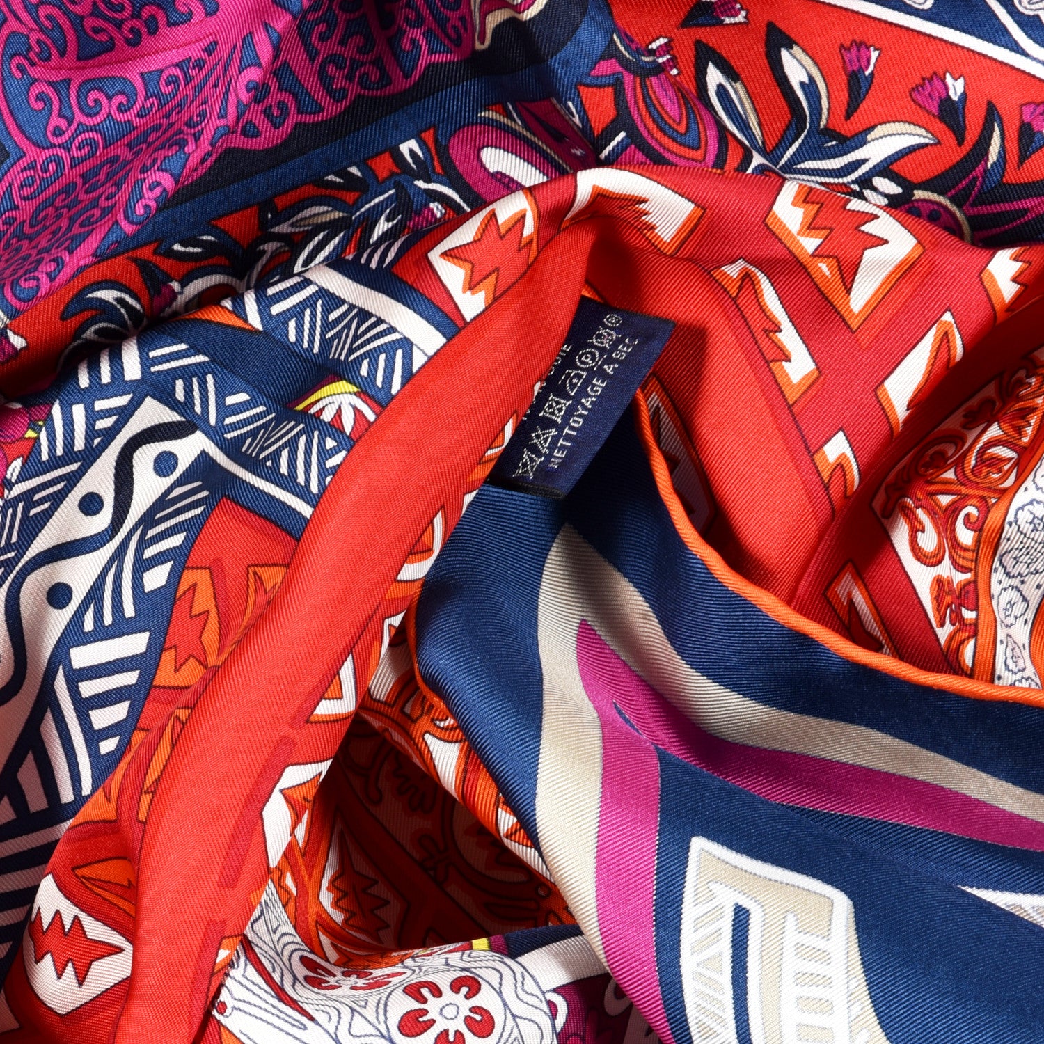 Hermes Silk Tapis De Selle Scarf 90 Marine Violet Rouge 5 of 5