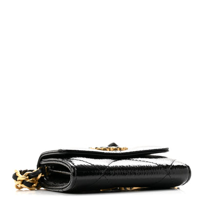 Chanel Shiny Crumpled Calfskin Quilted Chanel 19 Flap Coin Purse With Chain Black 3 of 10