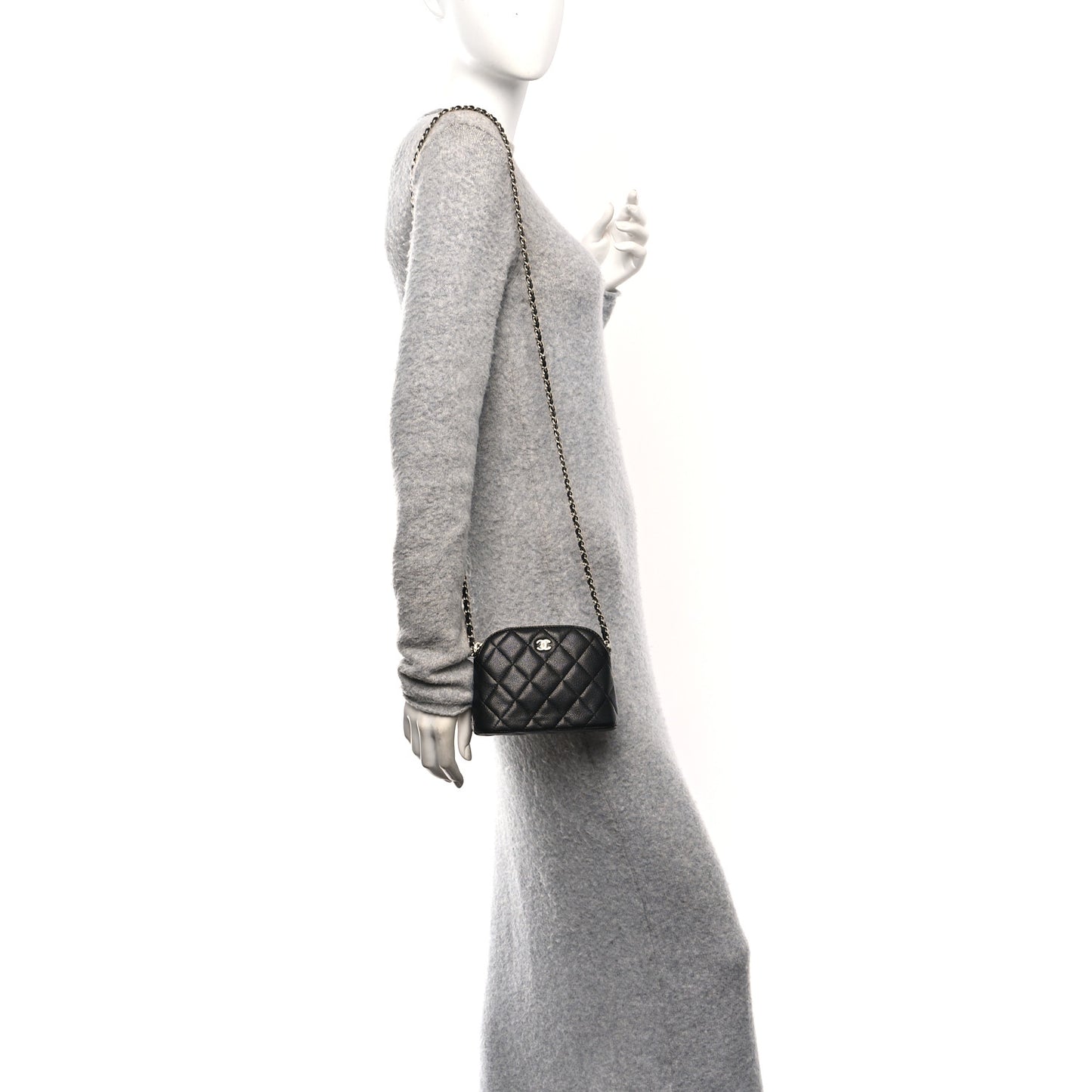 Caviar Quilted Classic Clutch With Chain Black