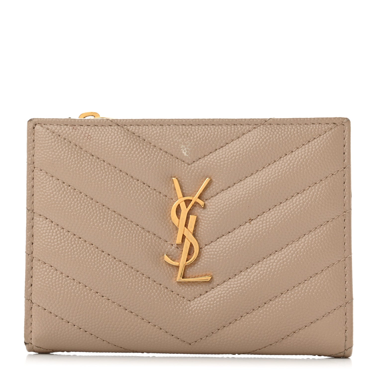 Saint Laurent Grain De Poudre Matelasse Chevron Monogram Zipped Card Case Nude Powder 1 of 8