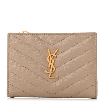 Saint Laurent Grain De Poudre Matelasse Chevron Monogram Zipped Card Case Nude Powder 1 of 8