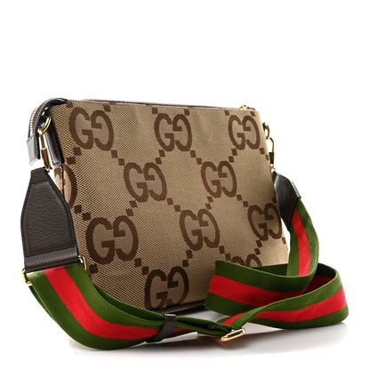 Gucci Monogram Jumbo GG Textured Dollar Calfskin Web Wristlet Messenger Bag Camel Ebony New Acero 3 of 10