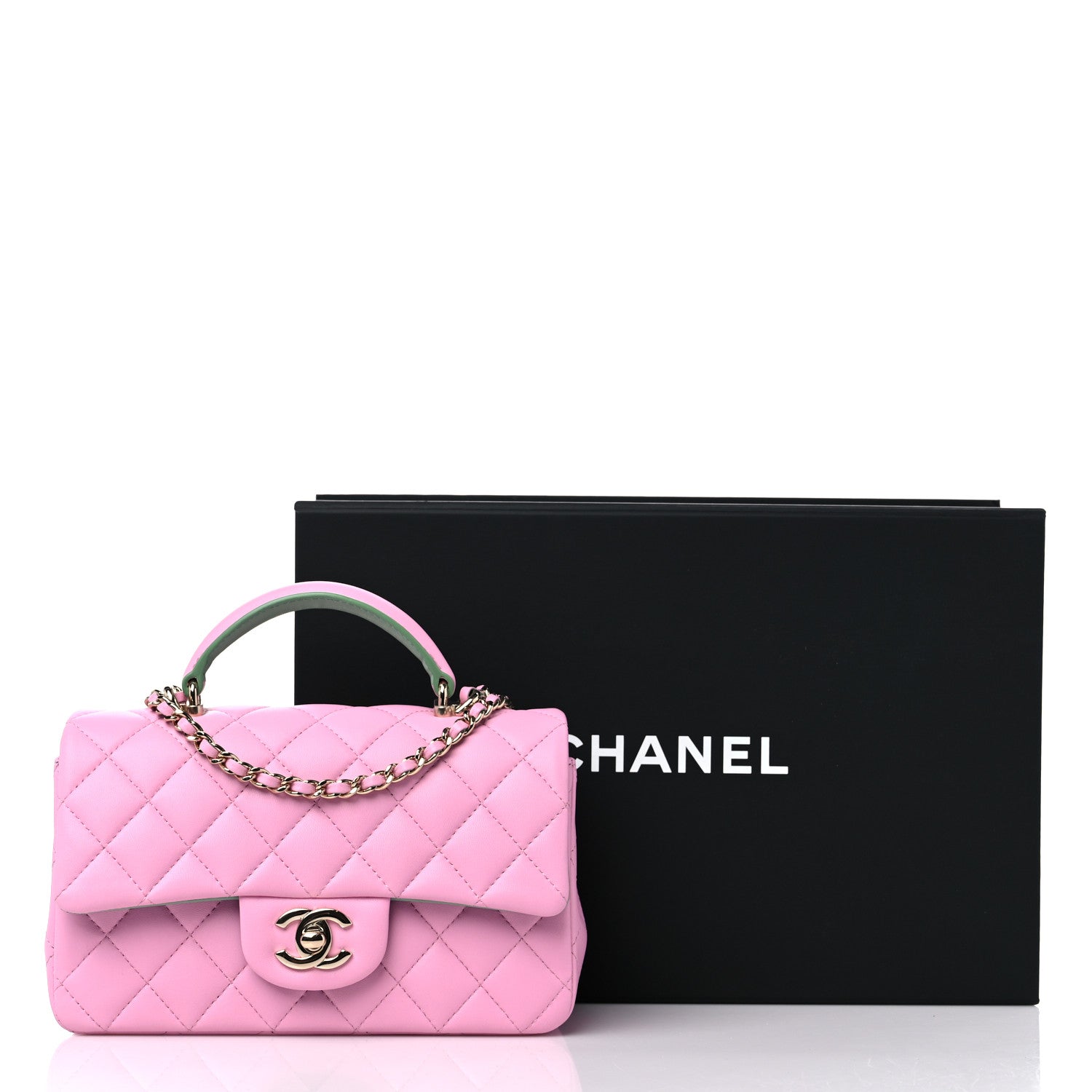 Chanel Lambskin Quilted Mini Top Handle Rectangular Flap Lilac Light Green 10 of 10