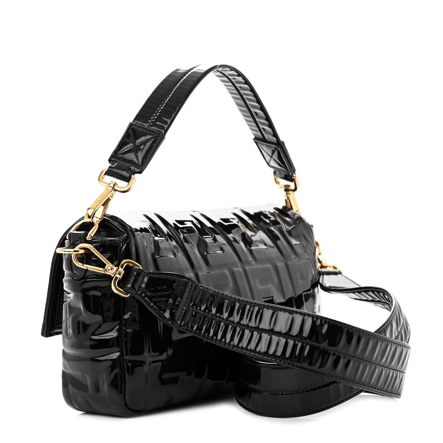 Fendi Patent FF 1974 Embossed Baguette Black 3 of 12