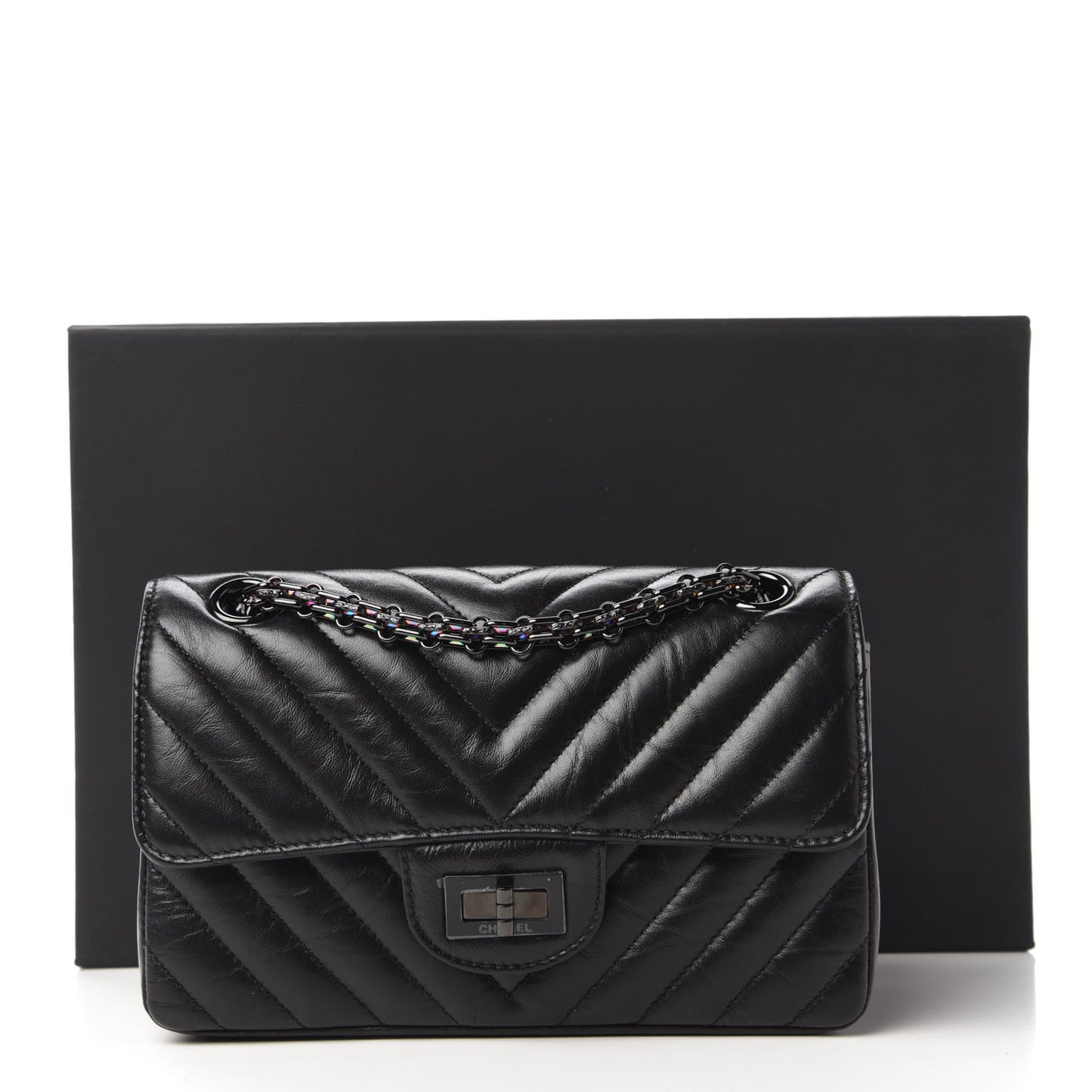 Aged Calfskin Chevron Quilted 2.55 Reissue Mini Flap So Black