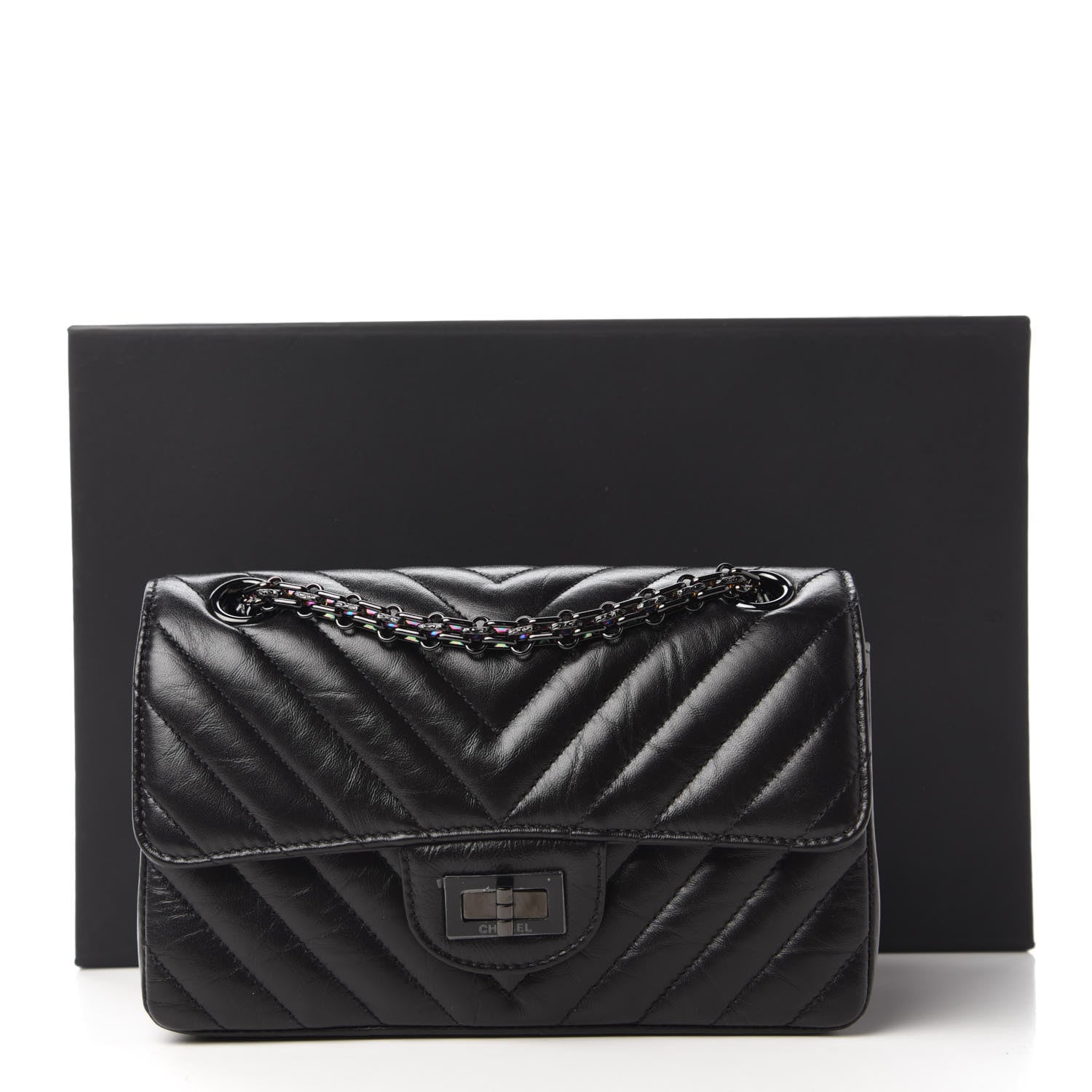 Chanel Aged Calfskin Chevron Quilted 2.55 Reissue Mini Flap So Black 11 of 11