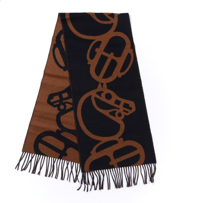 Hermes Cashmere Boucles et Camails Muffler Marine Caramel 2 of 4