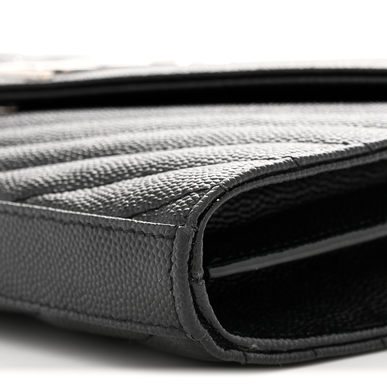 Saint Laurent Grain De Poudre Matelasse Chevron Monogram Chain Wallet Black 10 of 10
