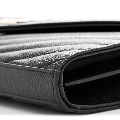 Saint Laurent Grain De Poudre Matelasse Chevron Monogram Chain Wallet Black 10 of 10