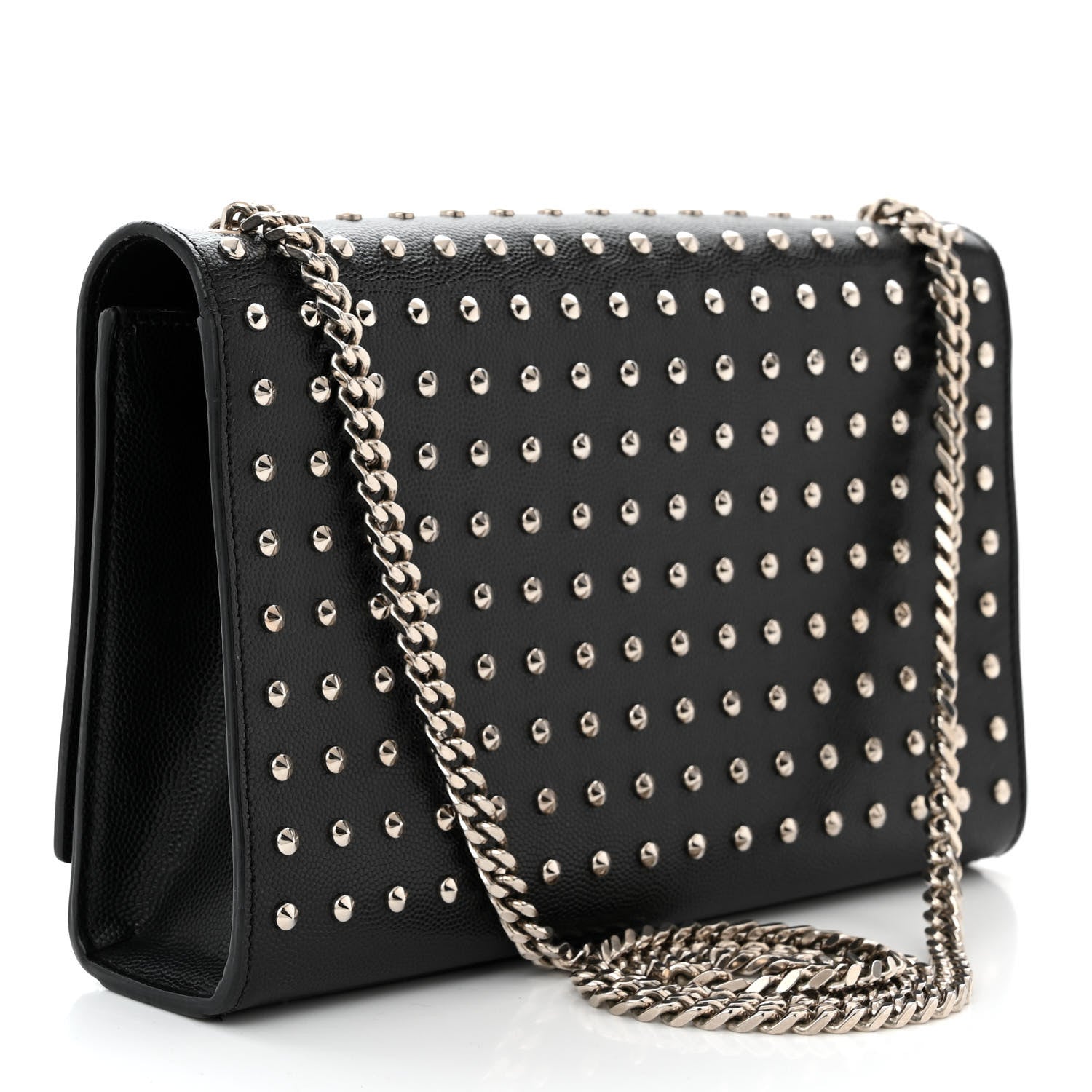 Saint Laurent Grain De Poudre Studded Medium Monogram Kate Satchel Black 3 of 10