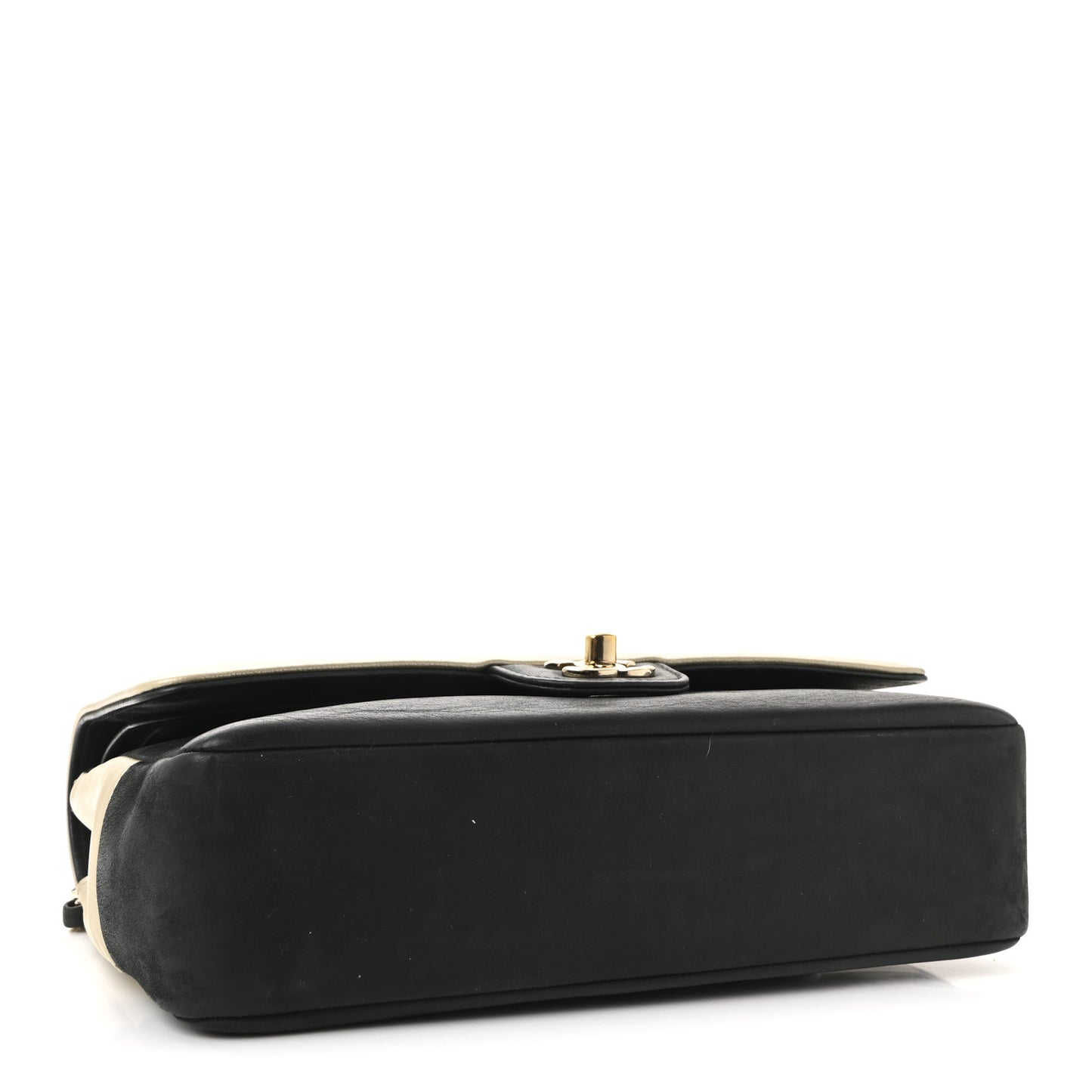 Metallic Grained Calfskin Medium Classic Pure Double Flap Gold Black