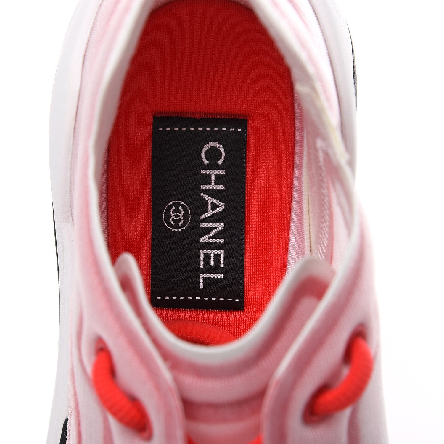Chanel Mesh Lycra Womens CC Sneakers 39.5 White Red 6 of 9