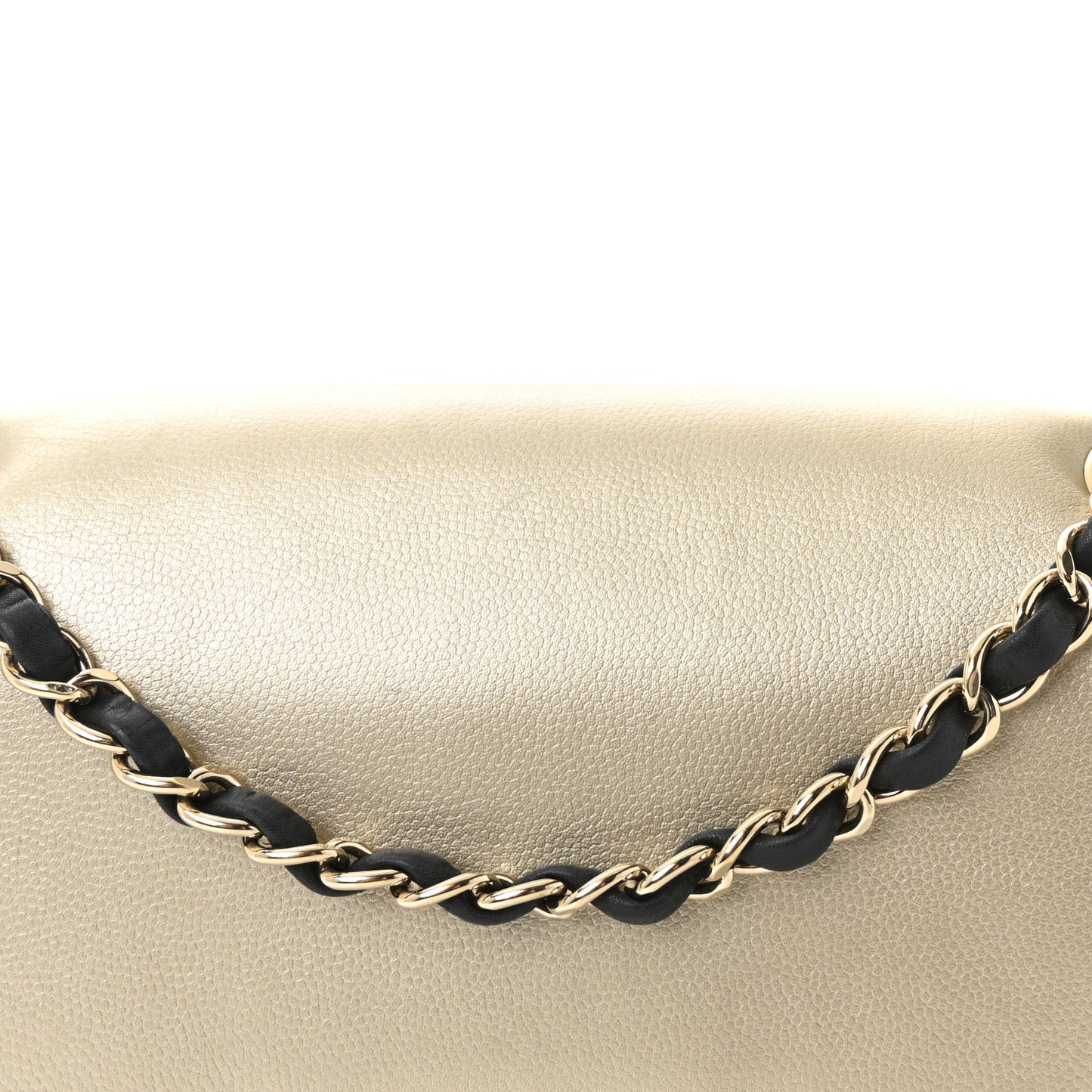 Metallic Grained Calfskin Medium Classic Pure Double Flap Gold Black