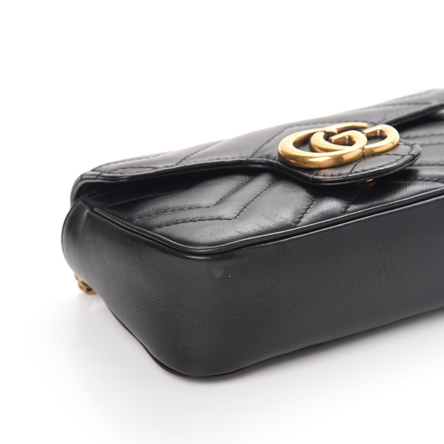 Gucci Calfskin Matelasse Super Mini GG Marmont Shoulder Bag Black 8 of 12