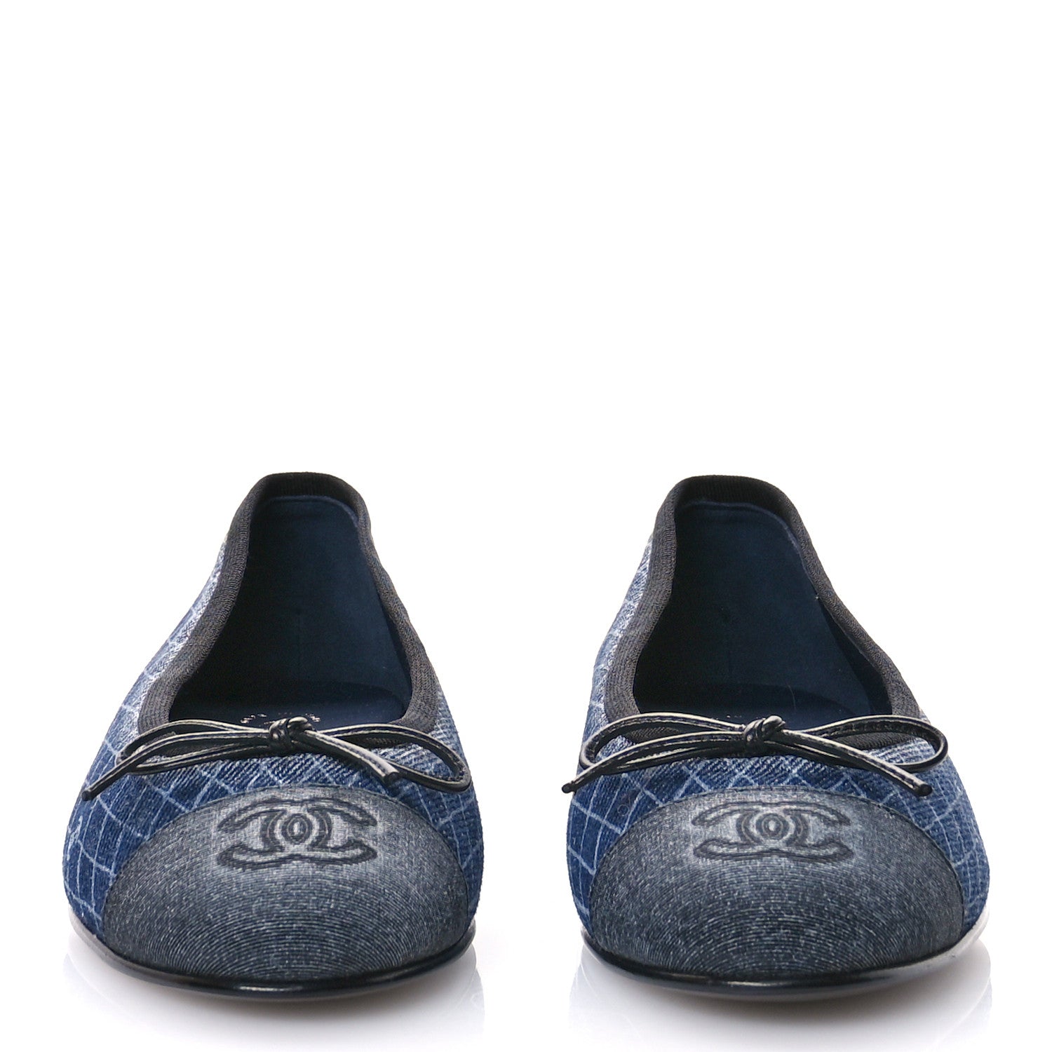 Chanel Denim Printed Quilt CC Cap Toe Ballerina Flats 37 Navy Blue Dark Grey 3 of 9