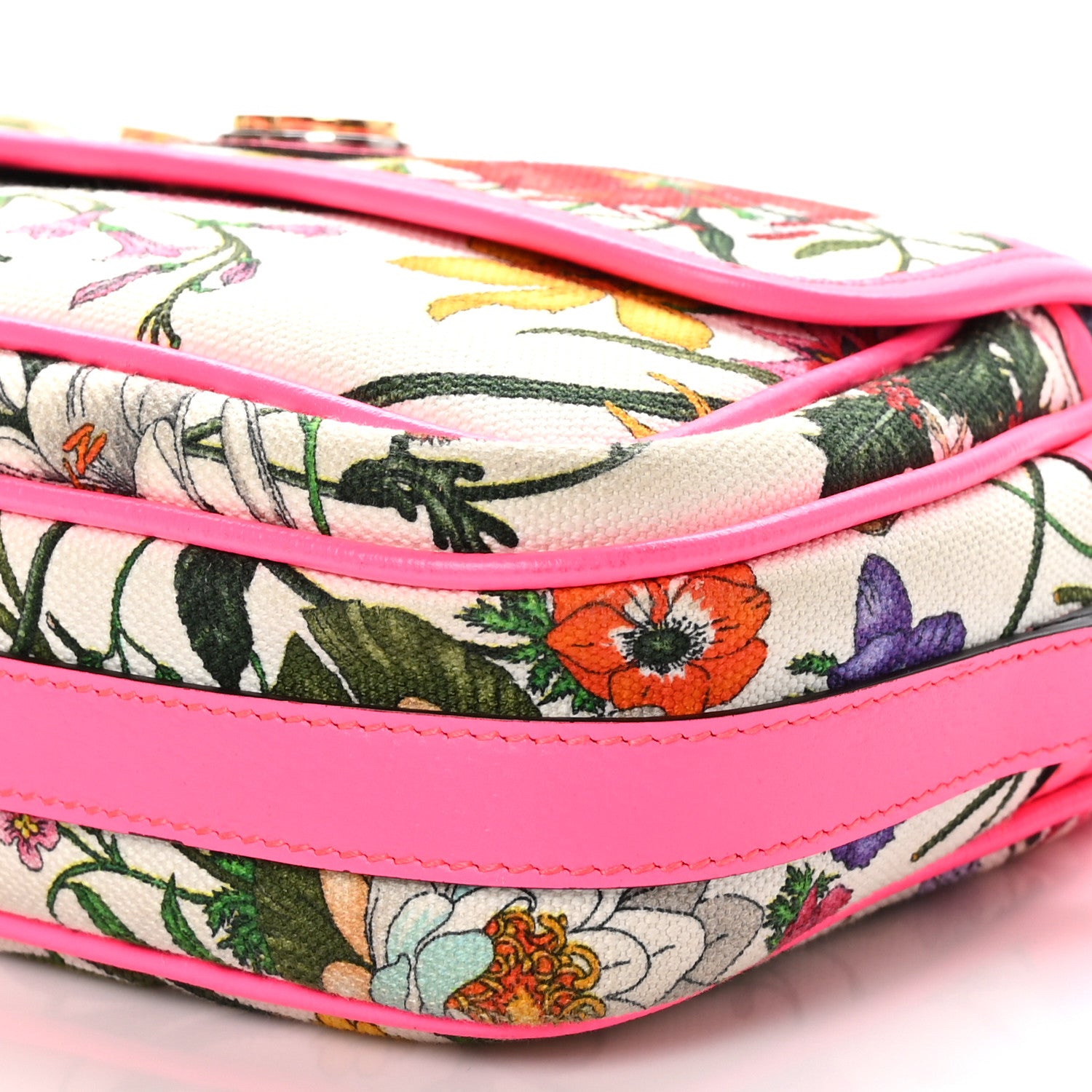Gucci Canvas Flora Floral Shoulder Bag White Fuchsia Fluo 10 of 11