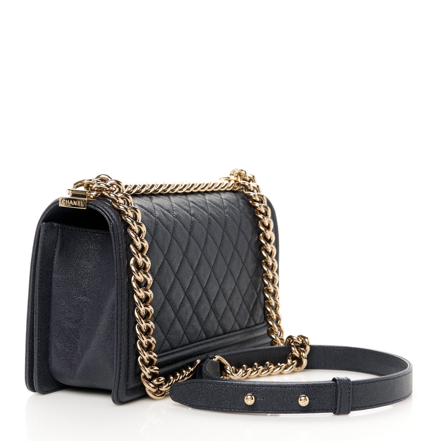 Caviar Quilted Medium Boy Flap Dark Navy Blue