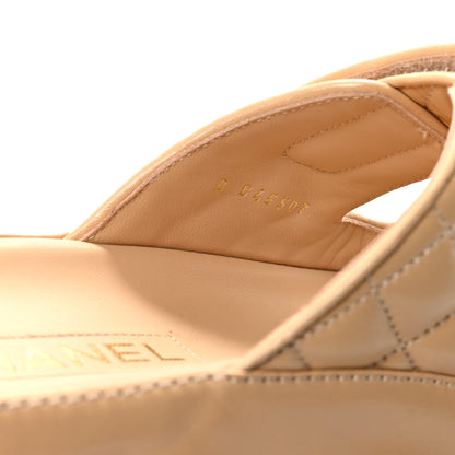 Chanel Lambskin Quilted Velcro Dad Chain CC Slide Sandals 39.5 Beige 9 of 10