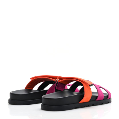 Hermes Suede Goatskin Womens Chypre Sandals 38 Rose Chapas Orange Synthetique 4 of 9