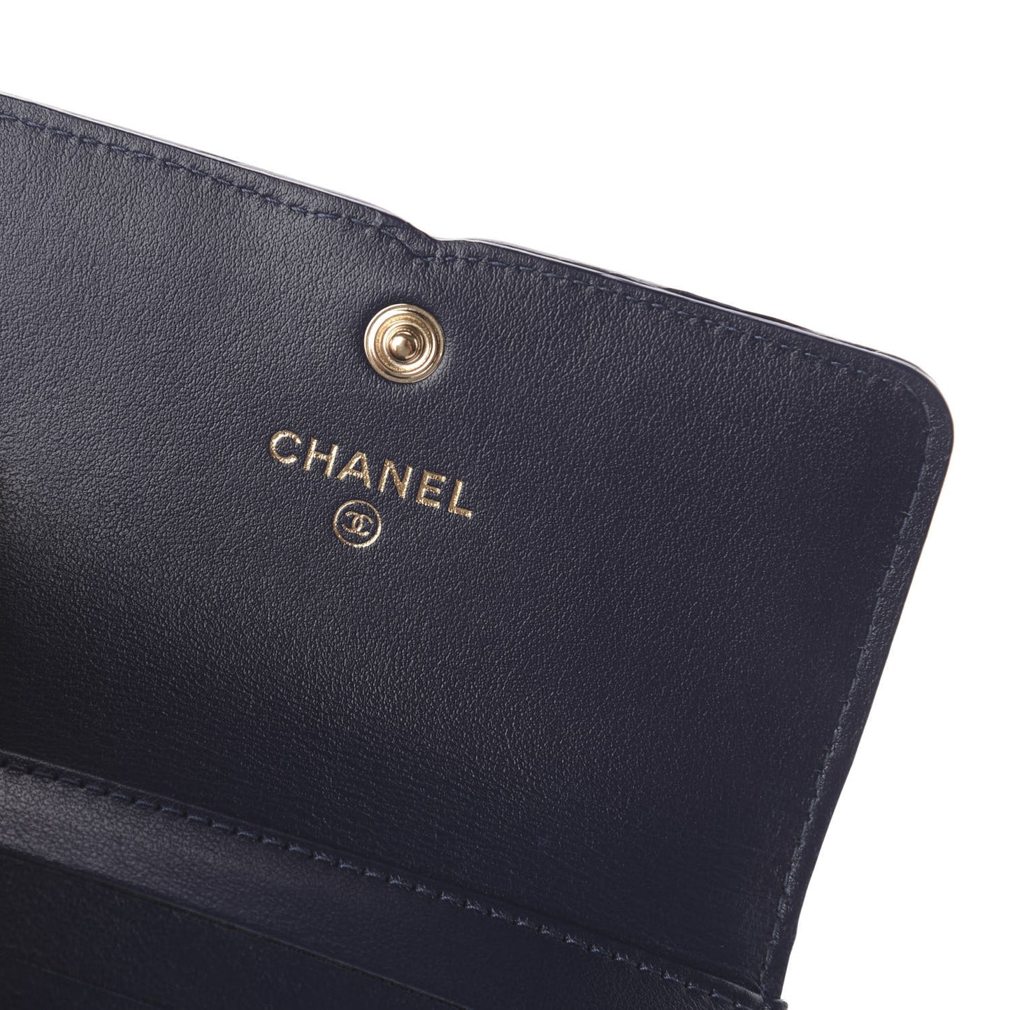 Caviar Quilted Filigree Compact Wallet Navy