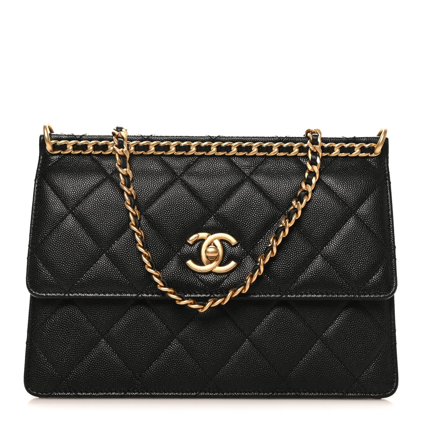 Caviar Quilted Chain Frame Flap Black