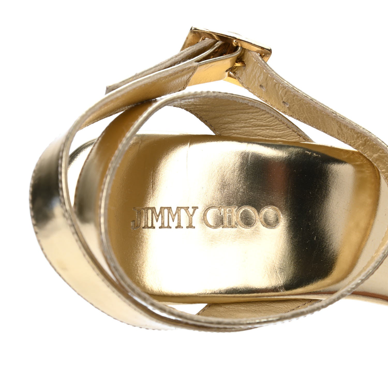 Jimmy Choo Metallic Calfskin Cork Papyrus Wedge Sandal 38 Gold 8 of 16