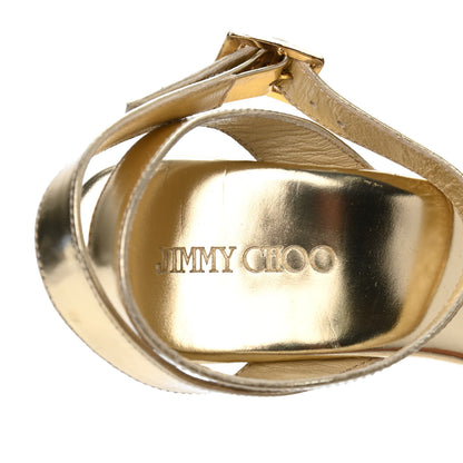Jimmy Choo Metallic Calfskin Cork Papyrus Wedge Sandal 38 Gold 8 of 16