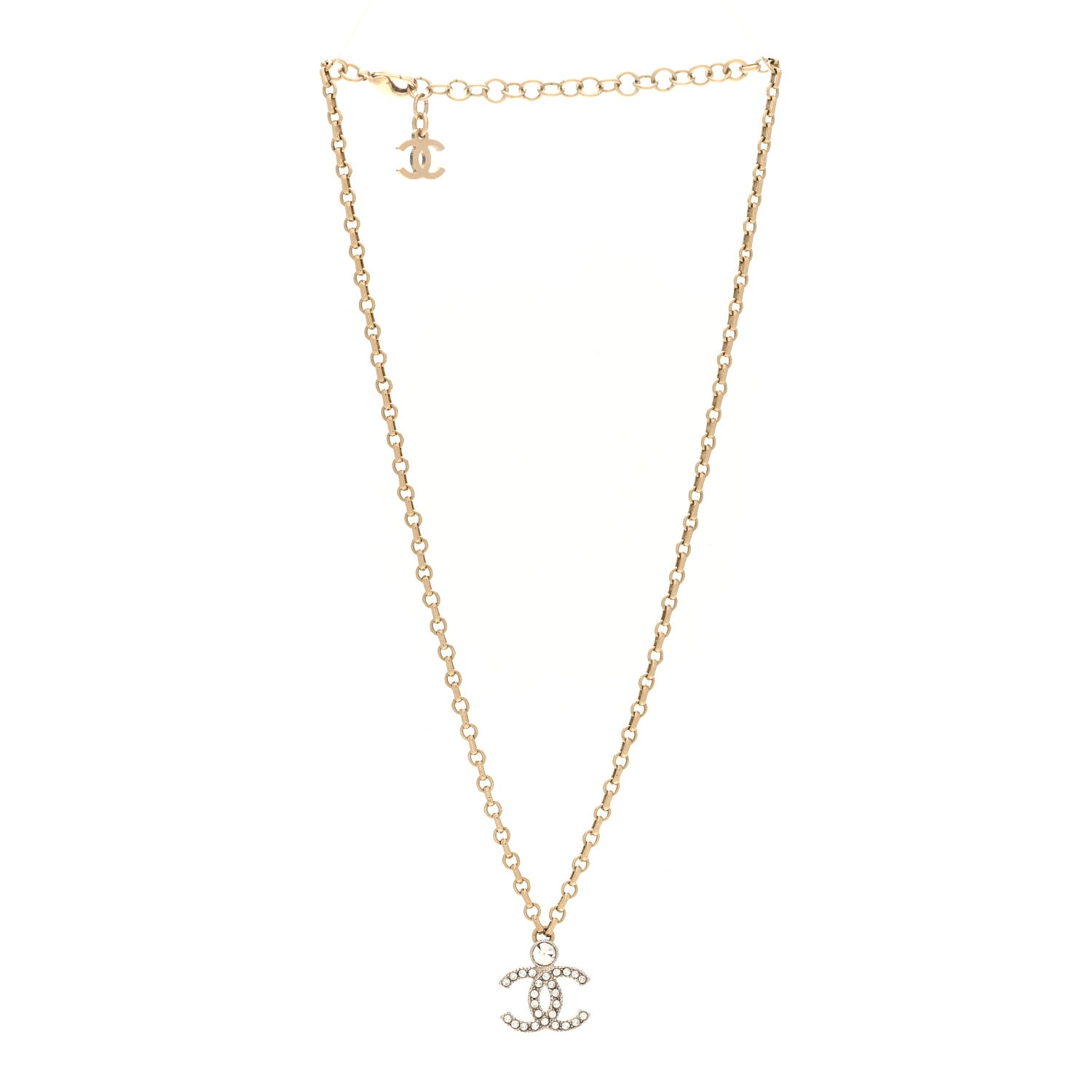 Chanel Crystal CC Necklace Gold Silver 3 of 6