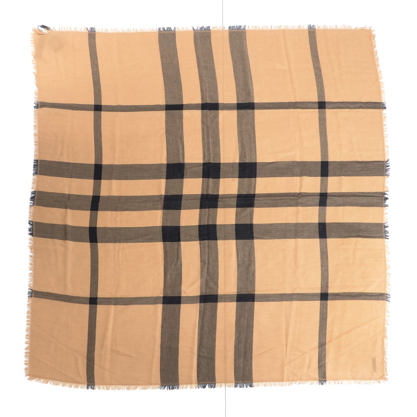 Modal Wool Overdyed Chambray Check Square Scarf Camel