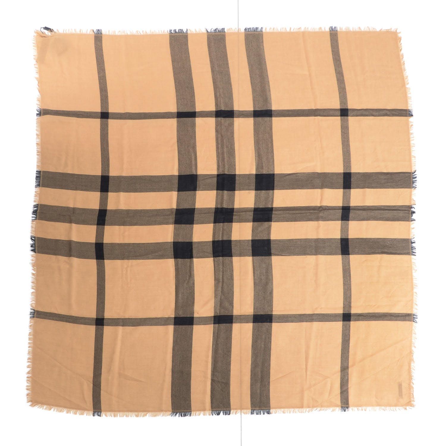 Burberry Modal Wool Overdyed Chambray Check Square Scarf Camel 1 of 4