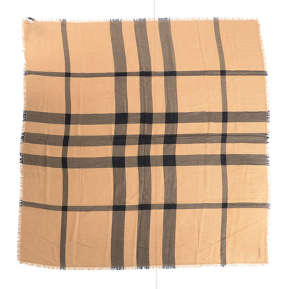 Burberry Modal Wool Overdyed Chambray Check Square Scarf Camel 1 of 4