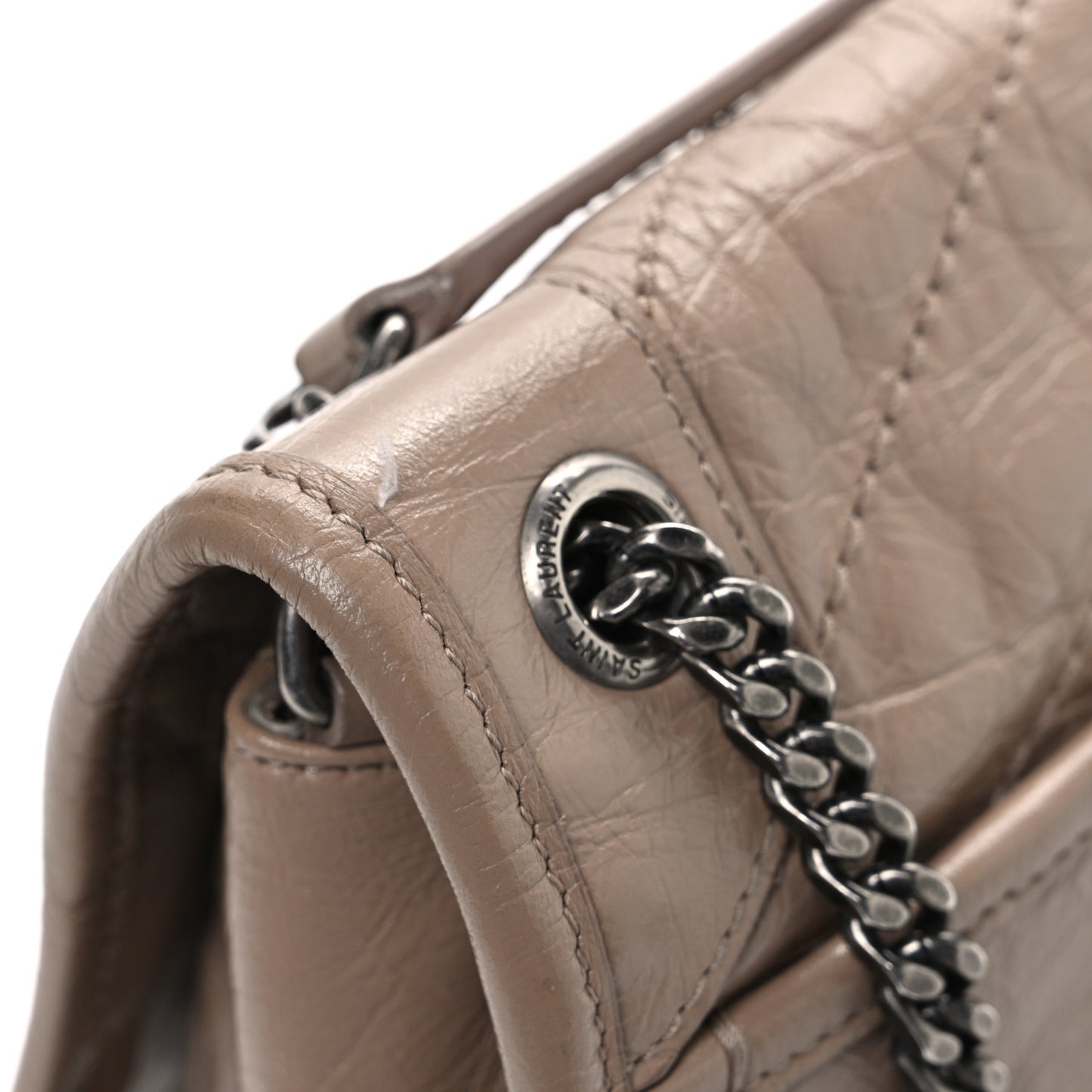 Crinkled Calfskin Matelasse Monogram Baby Niki Chain Satchel Natural Tan