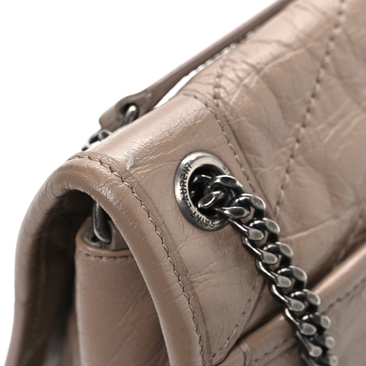 Saint Laurent Crinkled Calfskin Matelasse Monogram Baby Niki Chain Satchel Natural Tan 11 of 12